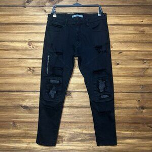 Zara Man Moto Jeans Mens Size 32x32 Black Distressed Tapered Leg Stretch